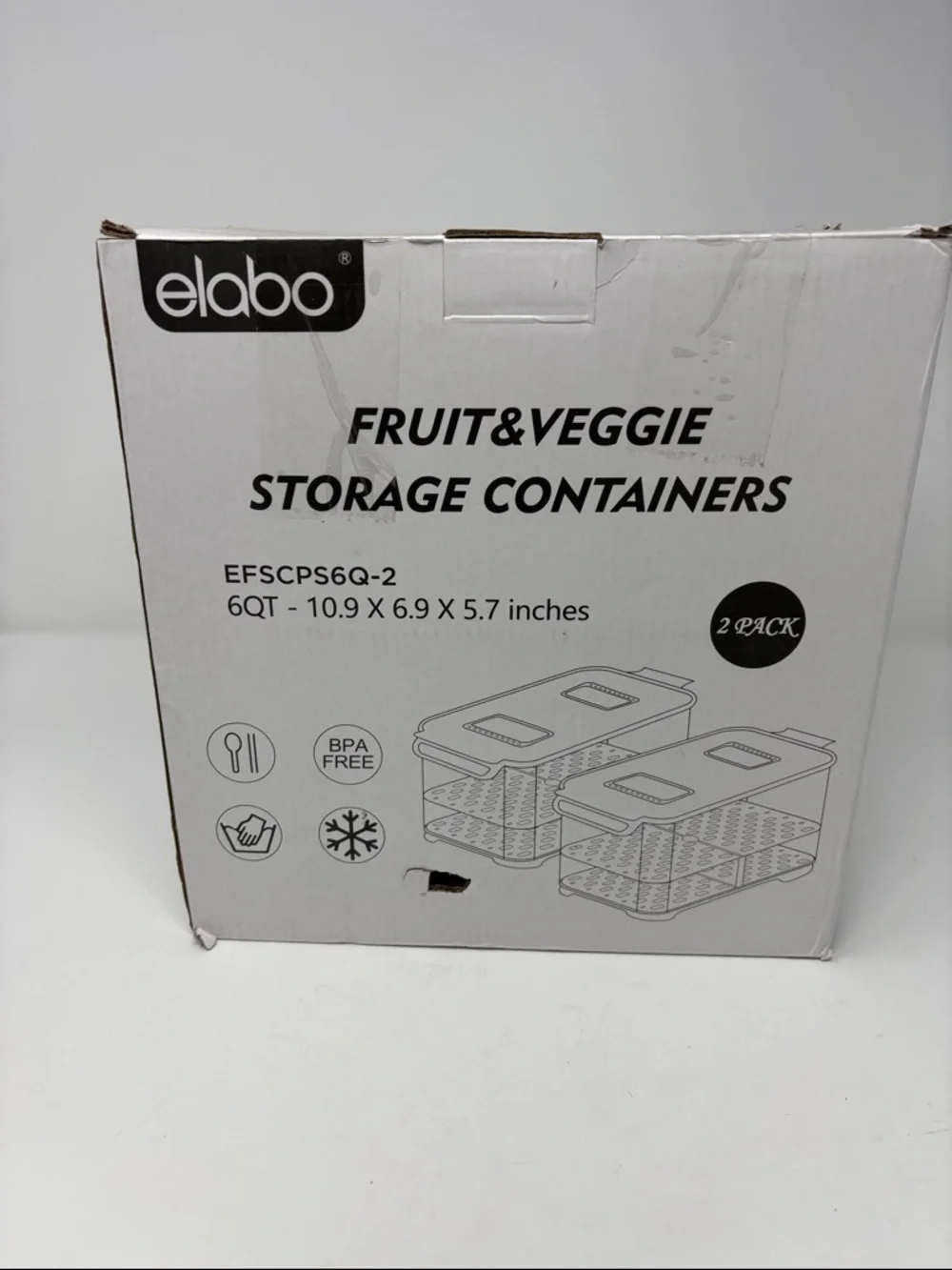 New elabo Fruit & Veggie Storage Containers - White Box (2 Pack)